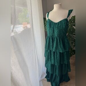 Lulus Emerald Floral Tiered Ruffle Maxi Dress NWT –‎ Size XL